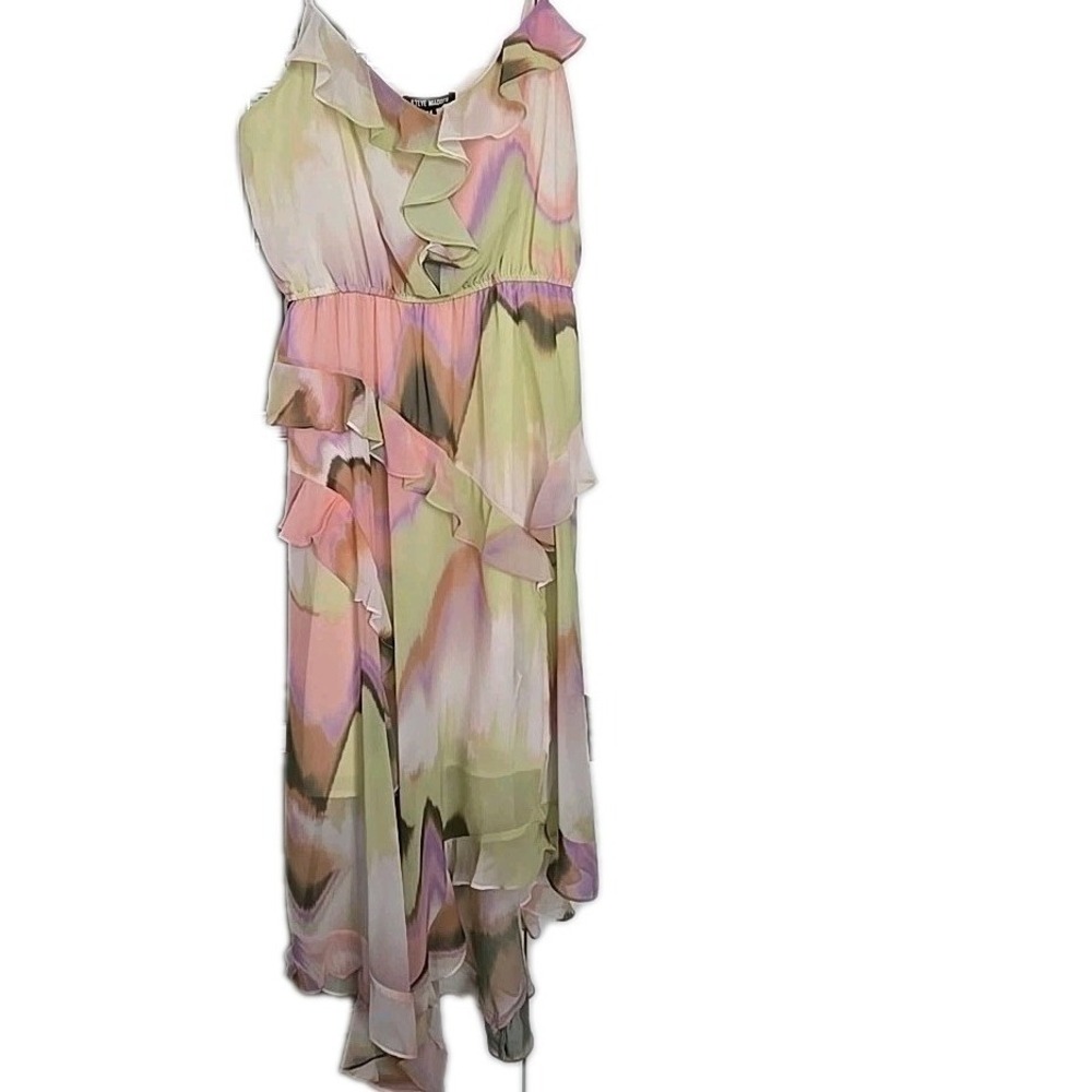 NWT Steve Madden Delphine Asymmetric Ruffle Dress Size M Midi Fairy Summer Party - Picture 4 of 13